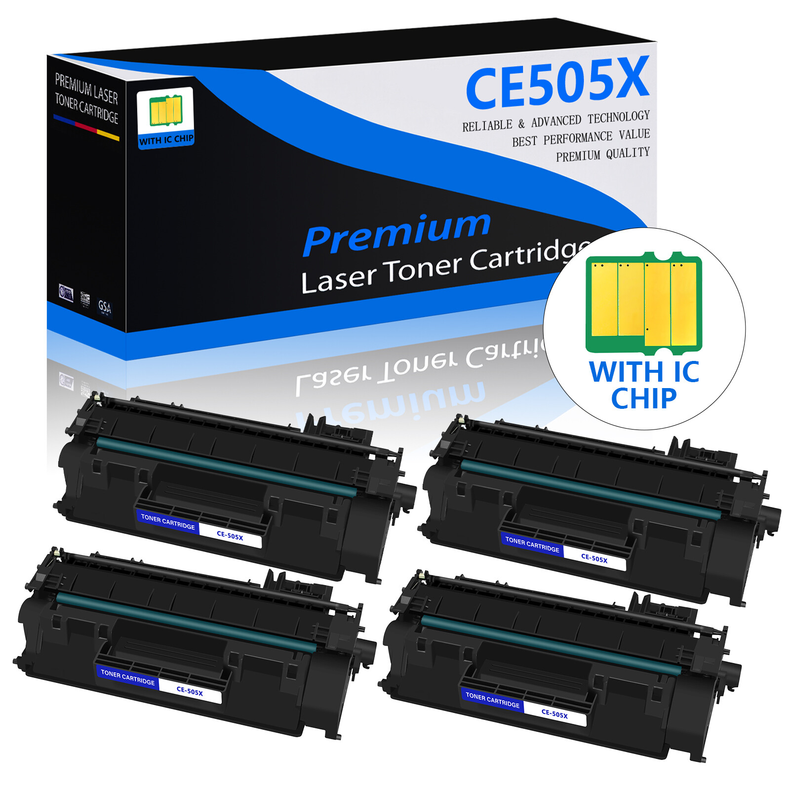4PK CE505X Toner Cartridge For HP LaserJet P2050 P2055 P2055dn P2055x High Yield