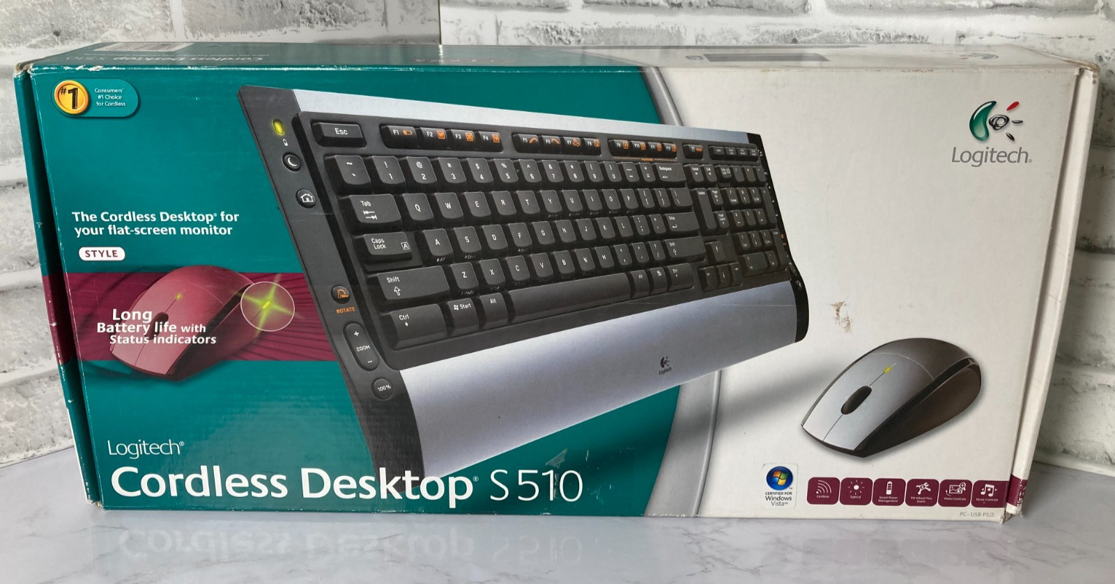 NEW RETRO Logitech Cordless Desktop S510 Keyboard Receiver R8 Wireless Mouse Y2K