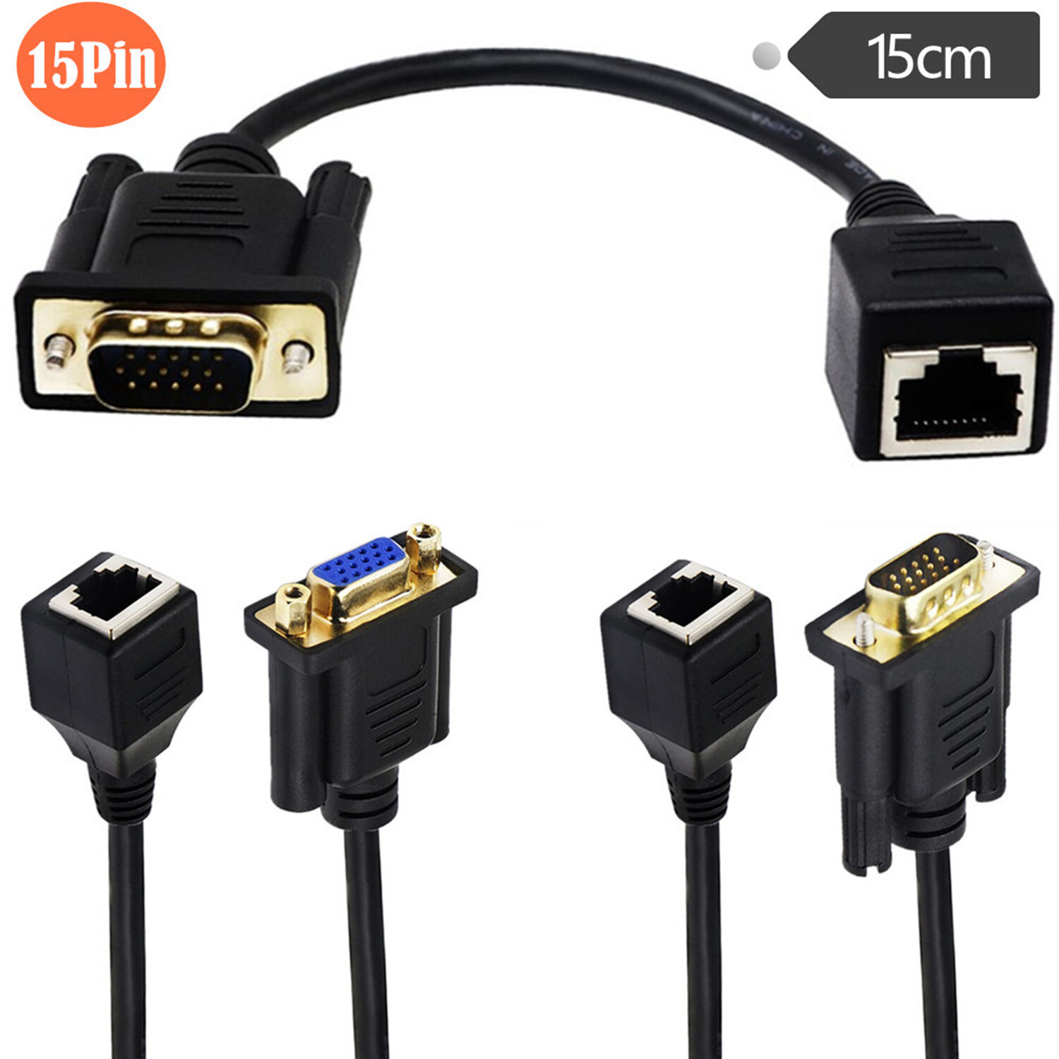 VGA 15 Pin Port Female Male to RJ45 Female Cat5e 6 Ethernet LAN Console Cable