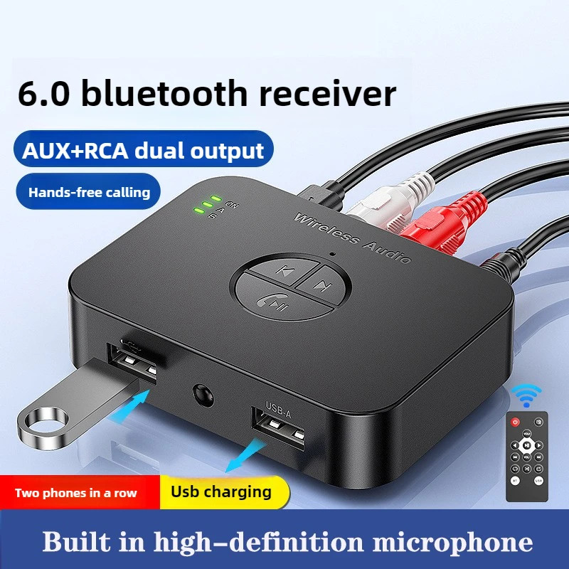 Bluetooth 6.0 Wireless Audio Receiver 3.5mm AUX RCA USB Adapter Hands Free Mic