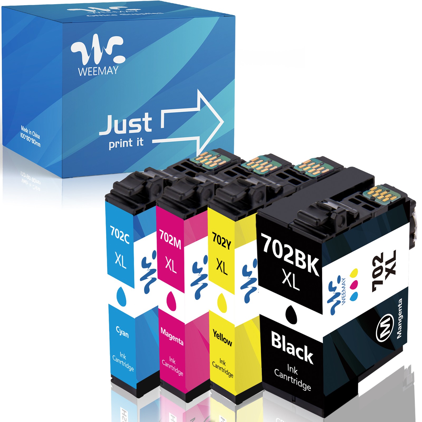 4 PK 702XL Ink Cartridges Compatible for Epson 702 Workforce WF3720/3730/3733