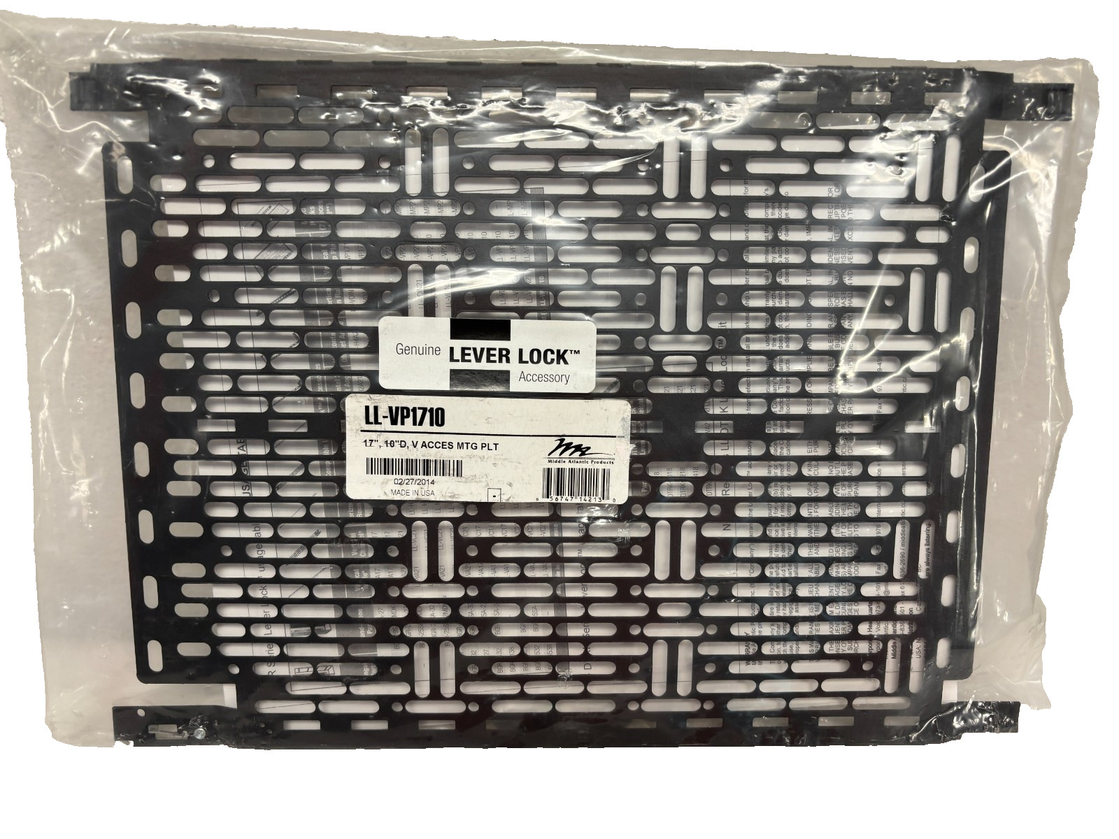 Middle Atlantic LL-VP1710, Lever Lock Vertical Plate 13.6 Inches High, 10" - New
