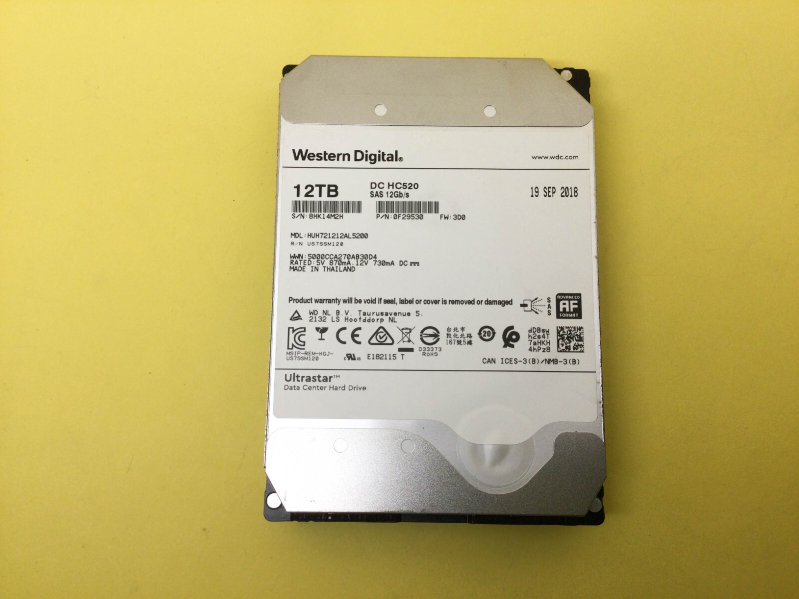 WD Ultrastar DC HC520 12TB 7.2K SAS 12Gbps 512e 256MB 3.5" HDD HUH721212AL5200