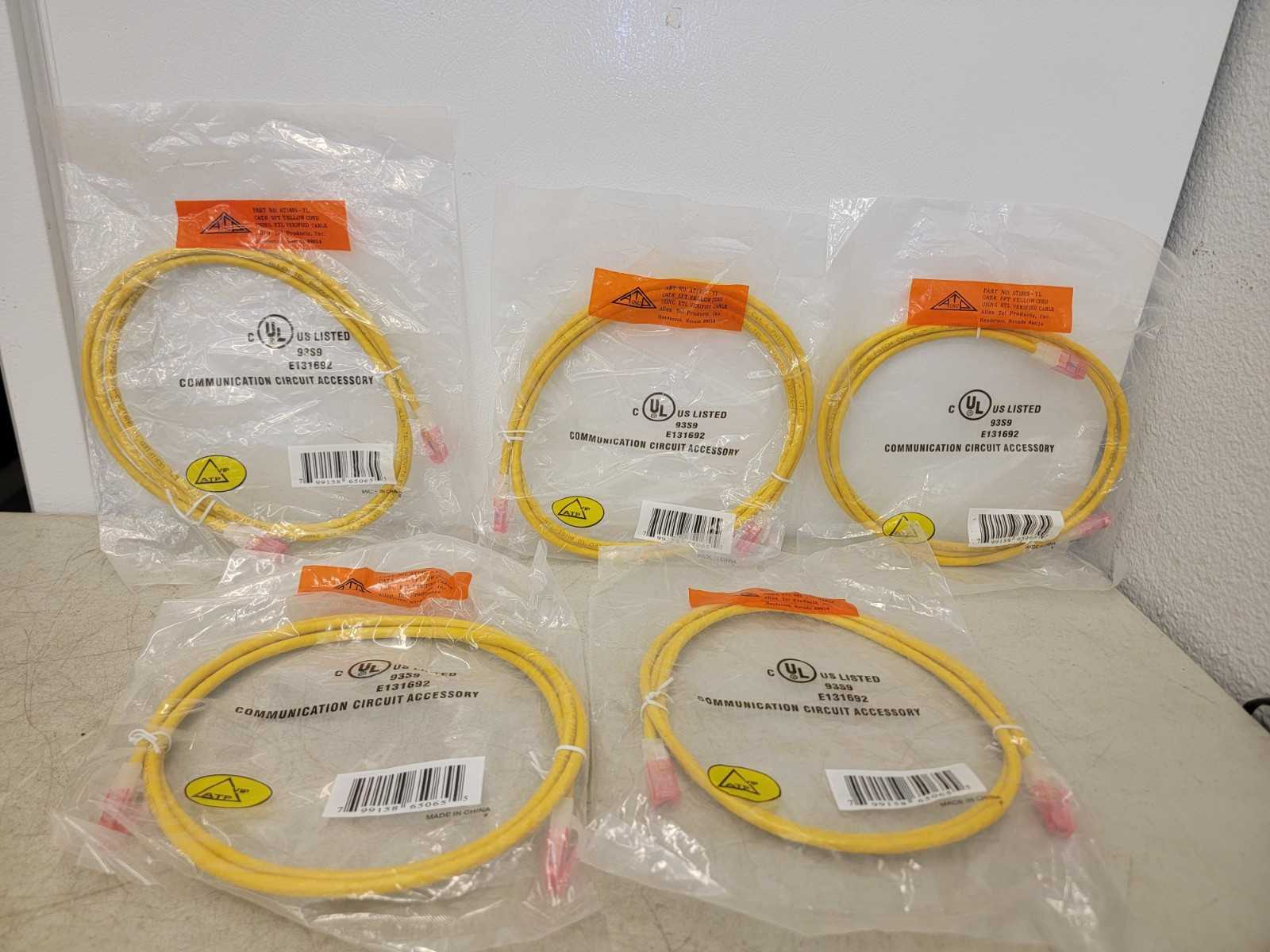ATP Cat 6 Patch Cable, 5 ft, Yellow Lot Of 5. New.