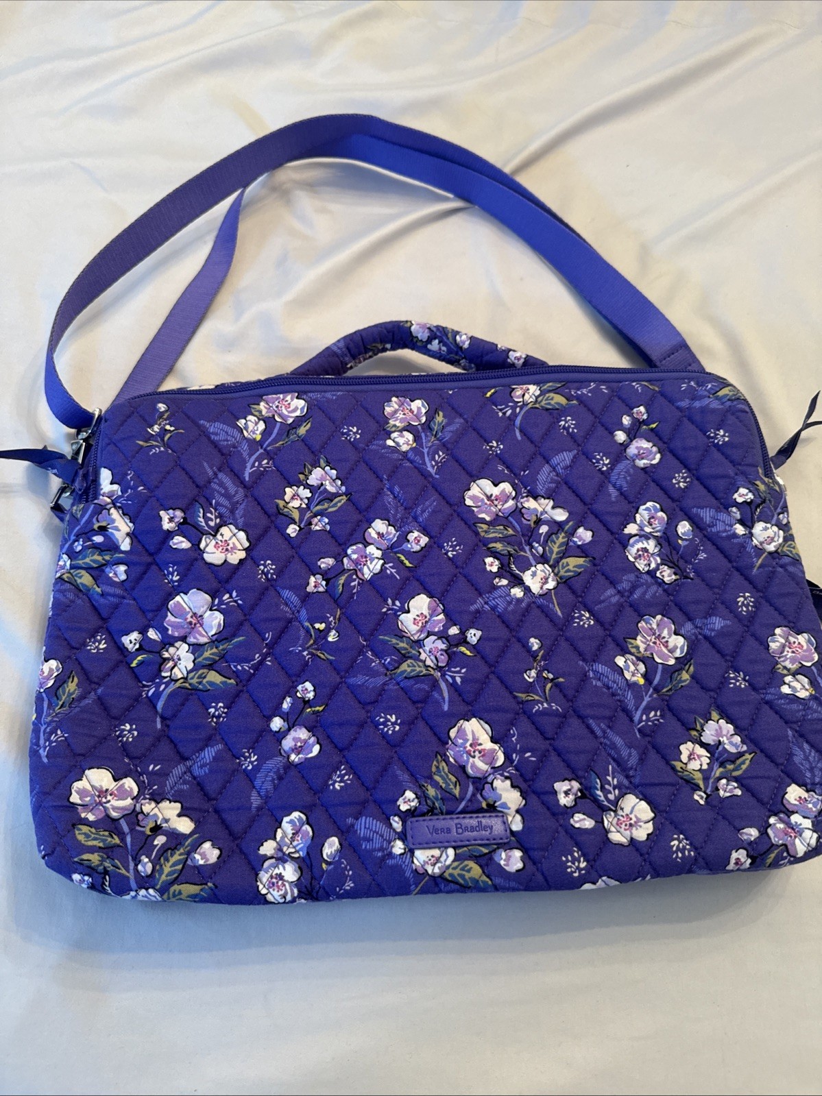 Vera Bradley Laptop Bag Workstation Mural Garden Purple Diamond Quilte
