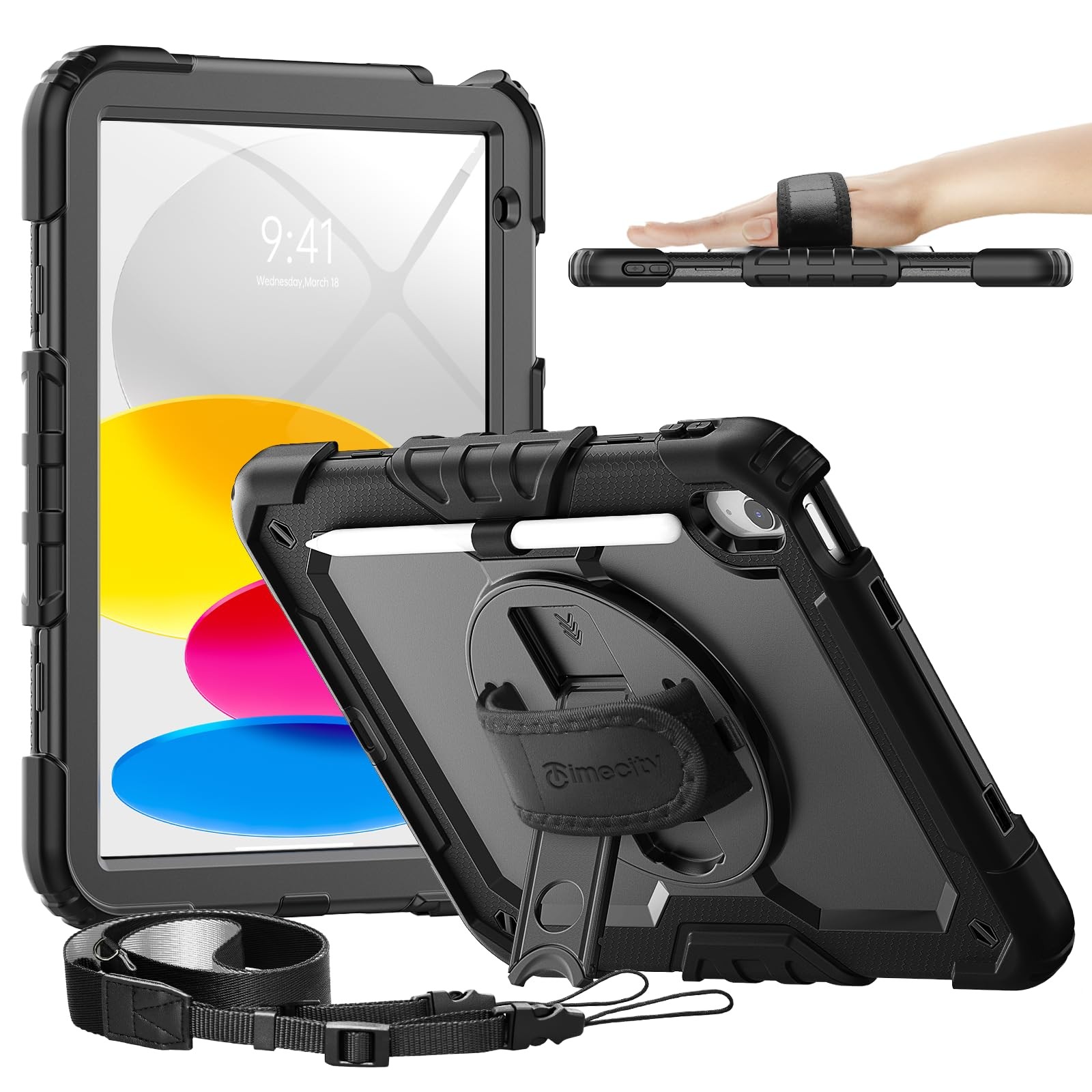 Timecity for iPad 9th/ 8th/ 7th Generation Case with 10.2 inch, Black+ Black
