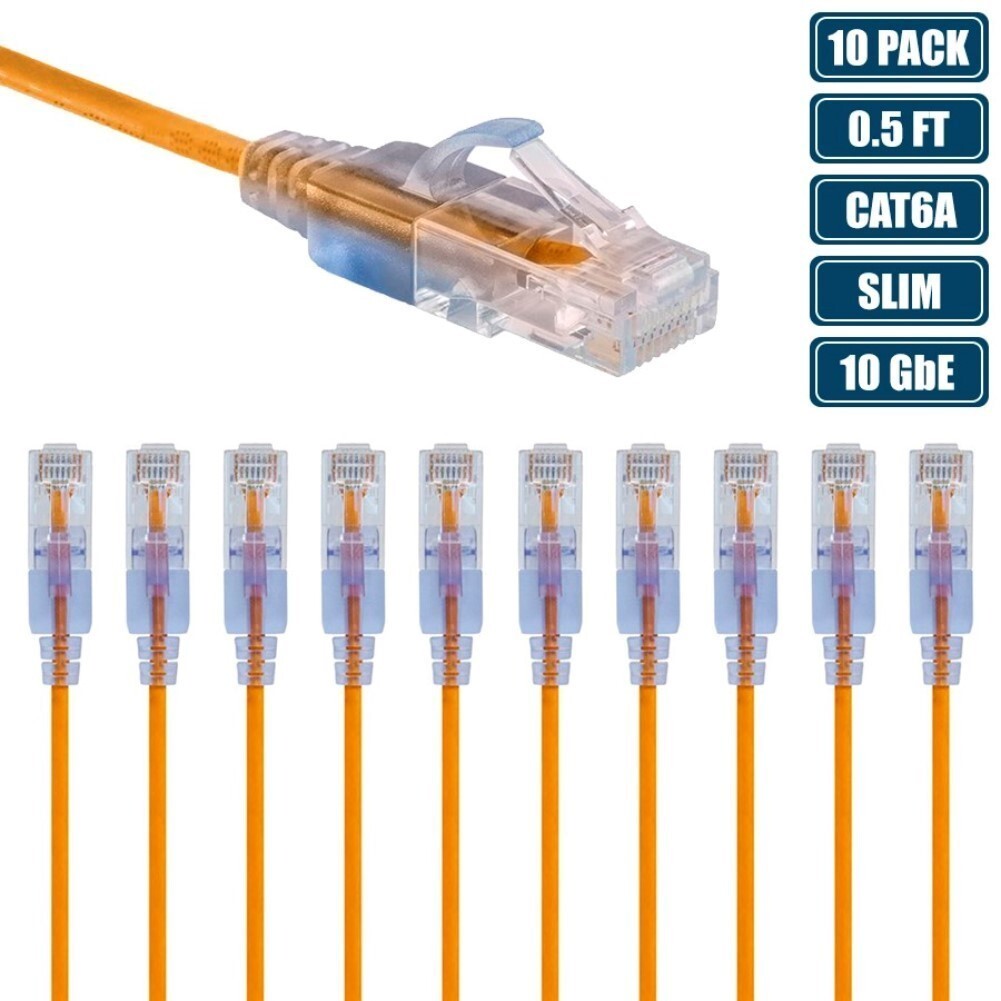 10x 0.5FT CAT6A RJ45 Ethernet LAN Network Patch Cable Slim Cord Router Yellow