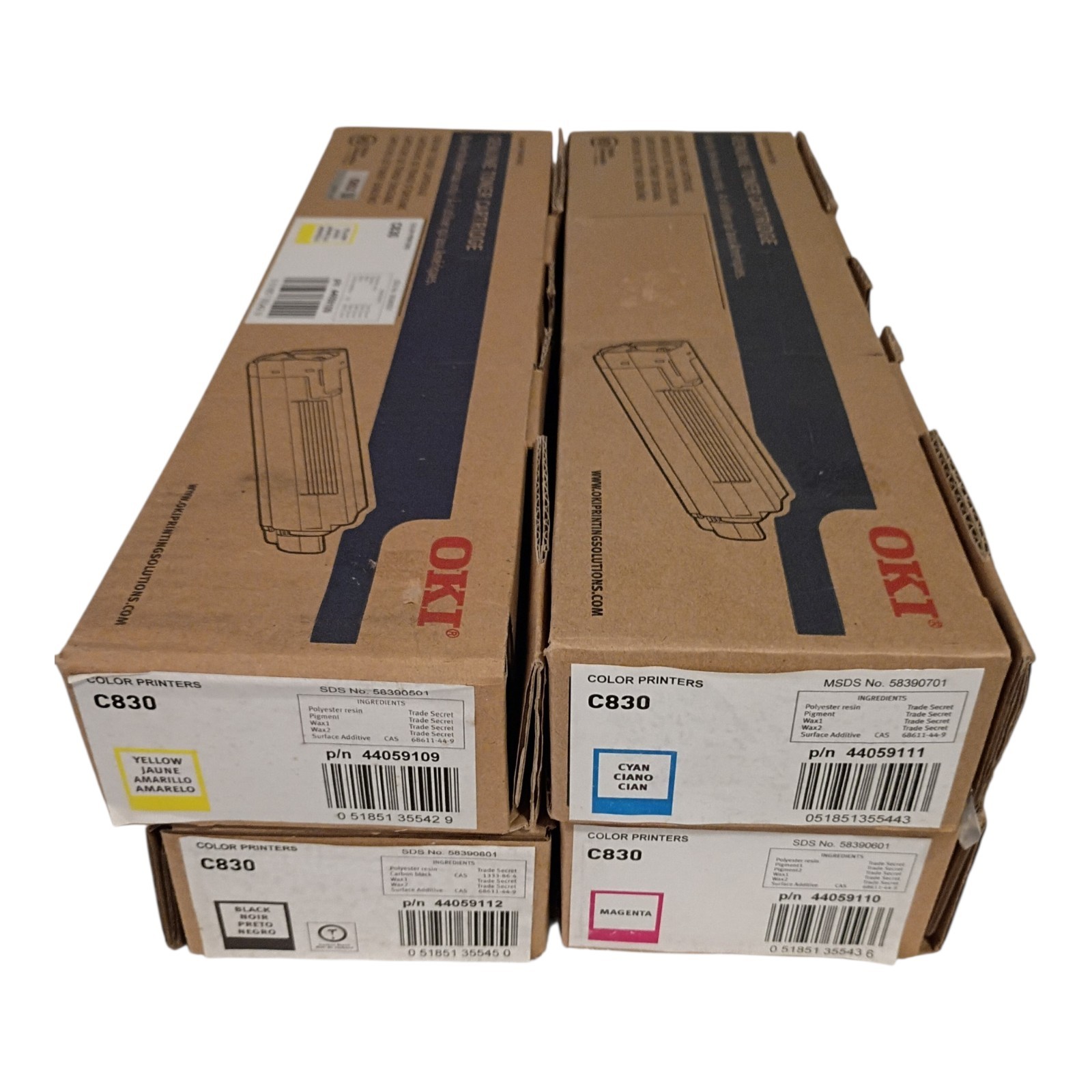 NEW GENUINE  Complete Set  - OKI BLACK, MAGENTA, YELLOW, & CYAN TONER for C830 