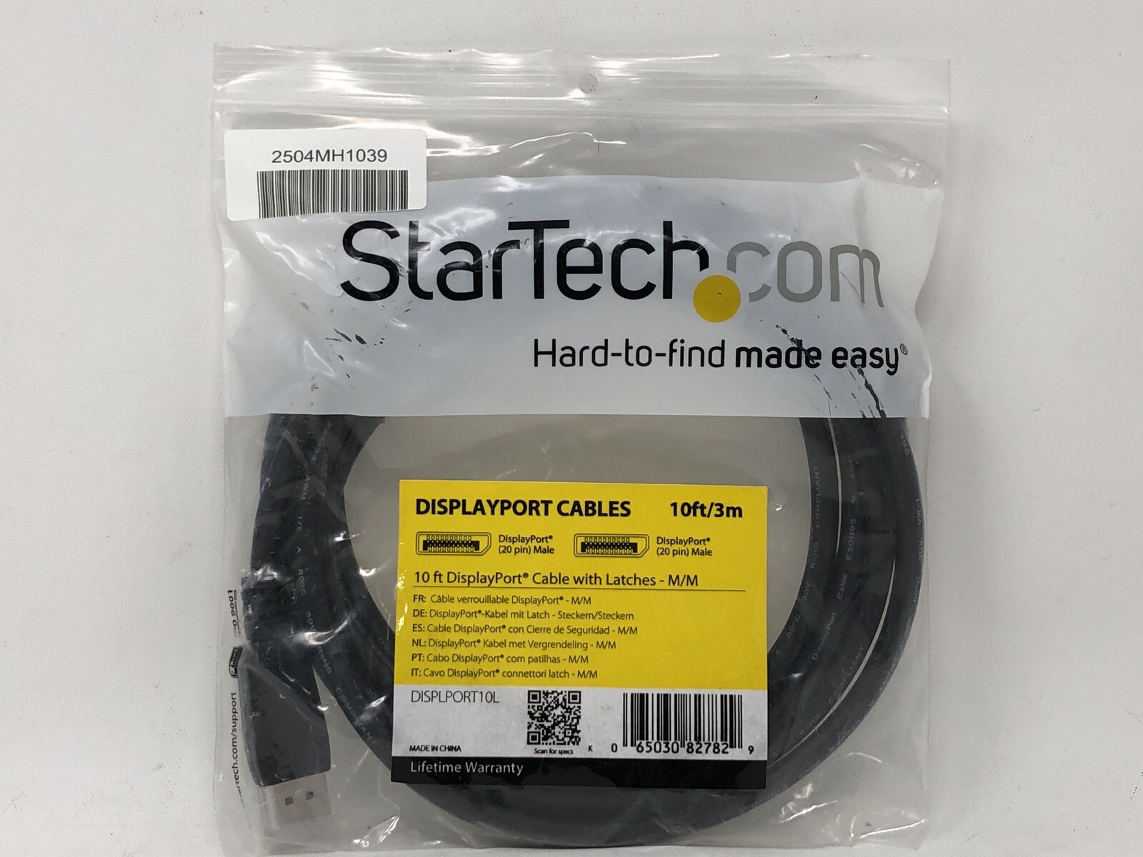 Startech 10Ft/3m DisplayPort Cable With Latches M/M 20 Pin