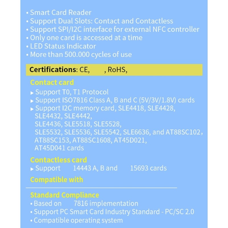 Intelligent IC Card Reader Contact Support USB 2.0 Ergonomic Portable Tax