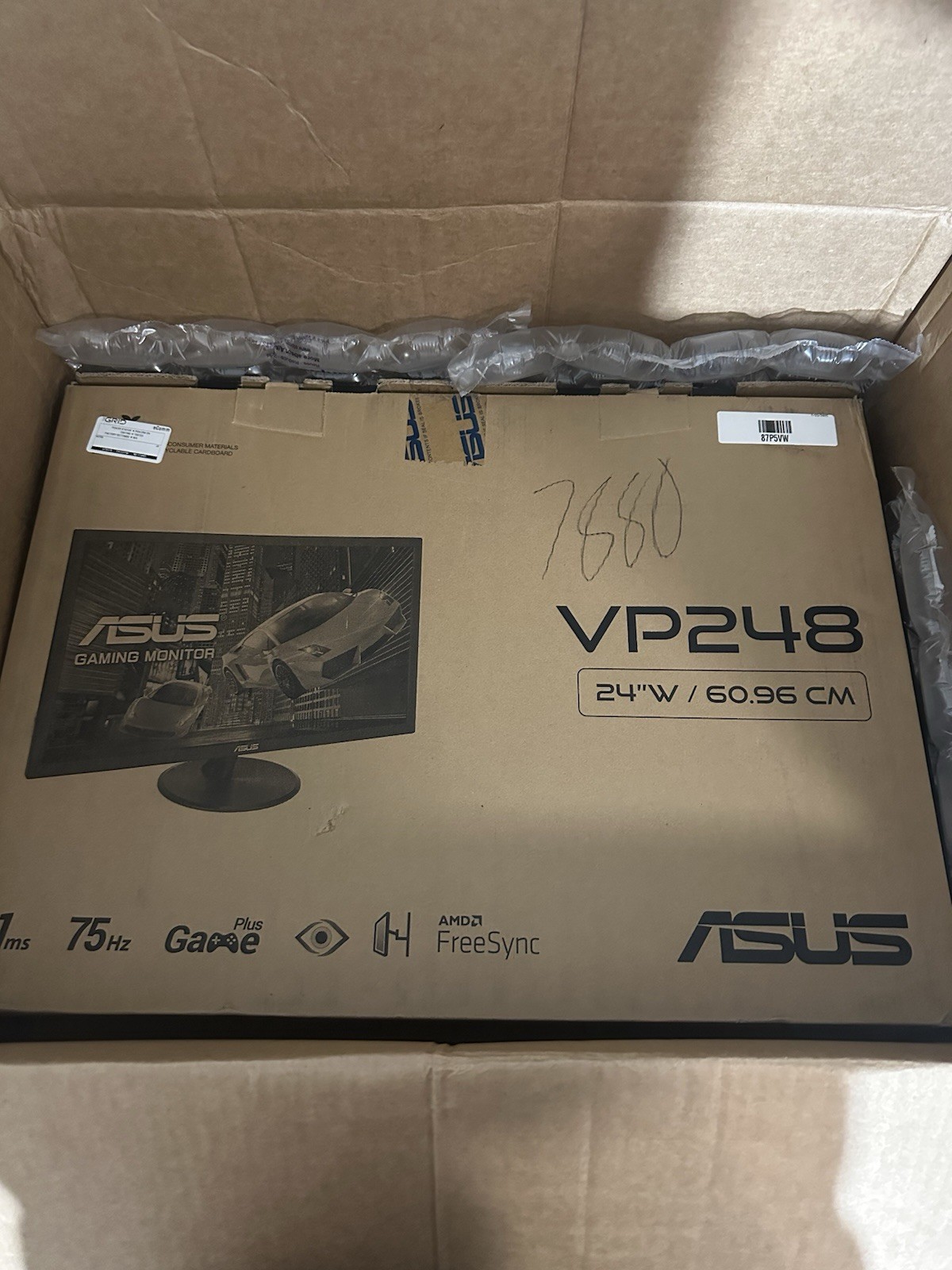New ASUS VP248QG 24" TN 75Hz HD Gaming Monitor, 16:9, FreeSync, 1ms,No Stand  GS