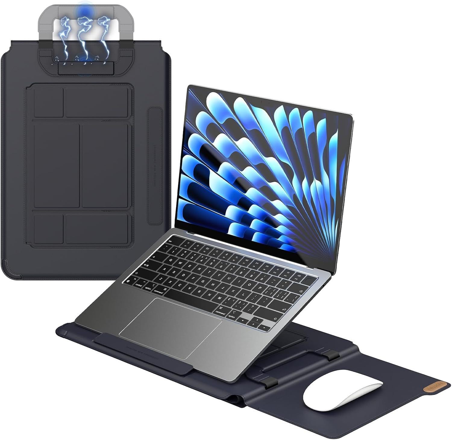 PU Leather Sleeve 16.2 inch with 2 Mode Stand for HP Dell ASUS MacBook 15