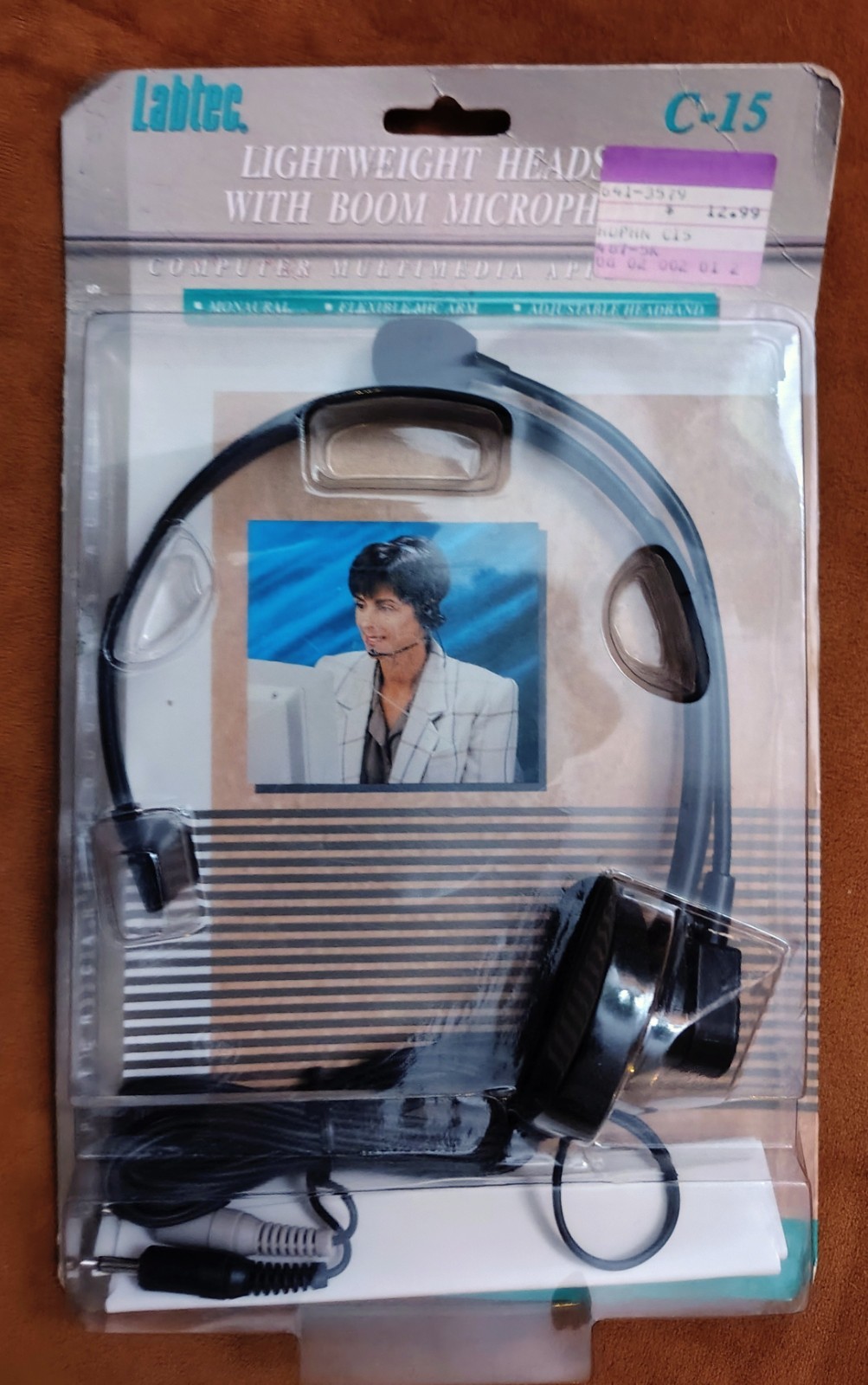Vintage Labtec C-15 LIGHTWEIGHT HEADSET w/BOOM MIC Computer 1993 STILL SEALED