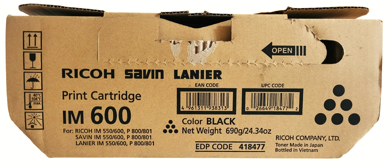 Ricoh Savin Lanier IM 600 Black 418477 Print Cartridge