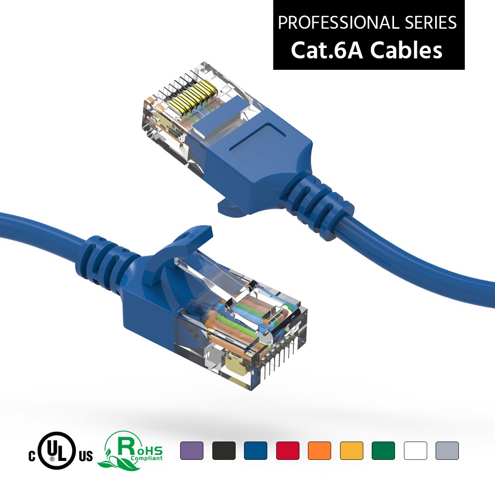 20 Pack of 30Ft CAT6A UTP Slim Ethernet Network Booted Cable 28AWG Blue