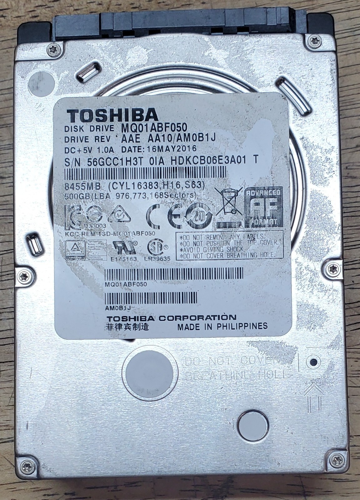 Toshiba Mobile Thin MQ01ACF050 500 GB 2.5 in 7.2K SATA III Hard Drive