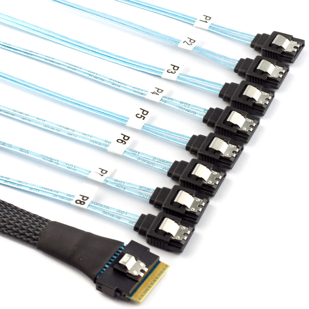 CY Slimline SAS 4.0 SFF-8654 8i 74pin Host Raid to 8 SATA 7pin Raid Cable 1-to-8