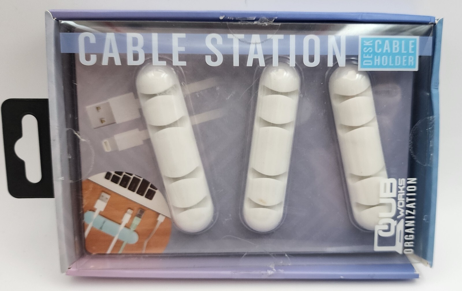 3 Pack of 4 Cable - Station Desk Cable Holders - QUB Works, White
