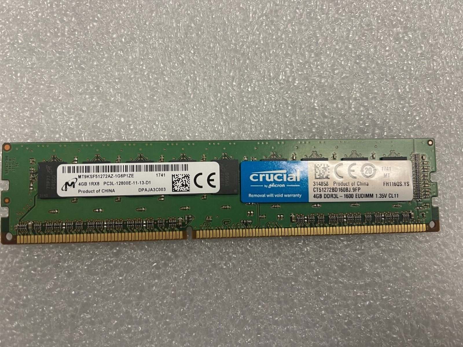 CT51272BD160BJ.9FP CRUCIAL 4GB 1RX8 PC3L 12800E DDR3 1600EUDIMM MT9KSF51272AZ