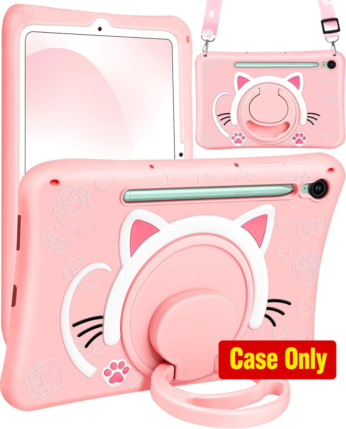 Cute Cat 3D Cartoon Case for Galaxy Tab S10 FE/S9 FE 10.9 Inch with Rotating Sta