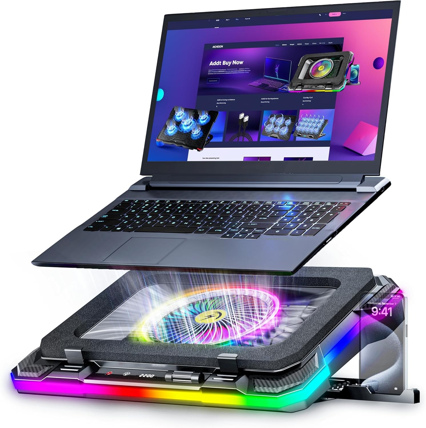 AICHESON RGB Gaming Laptop Cooling Pad Stand for 15-19" Laptops
