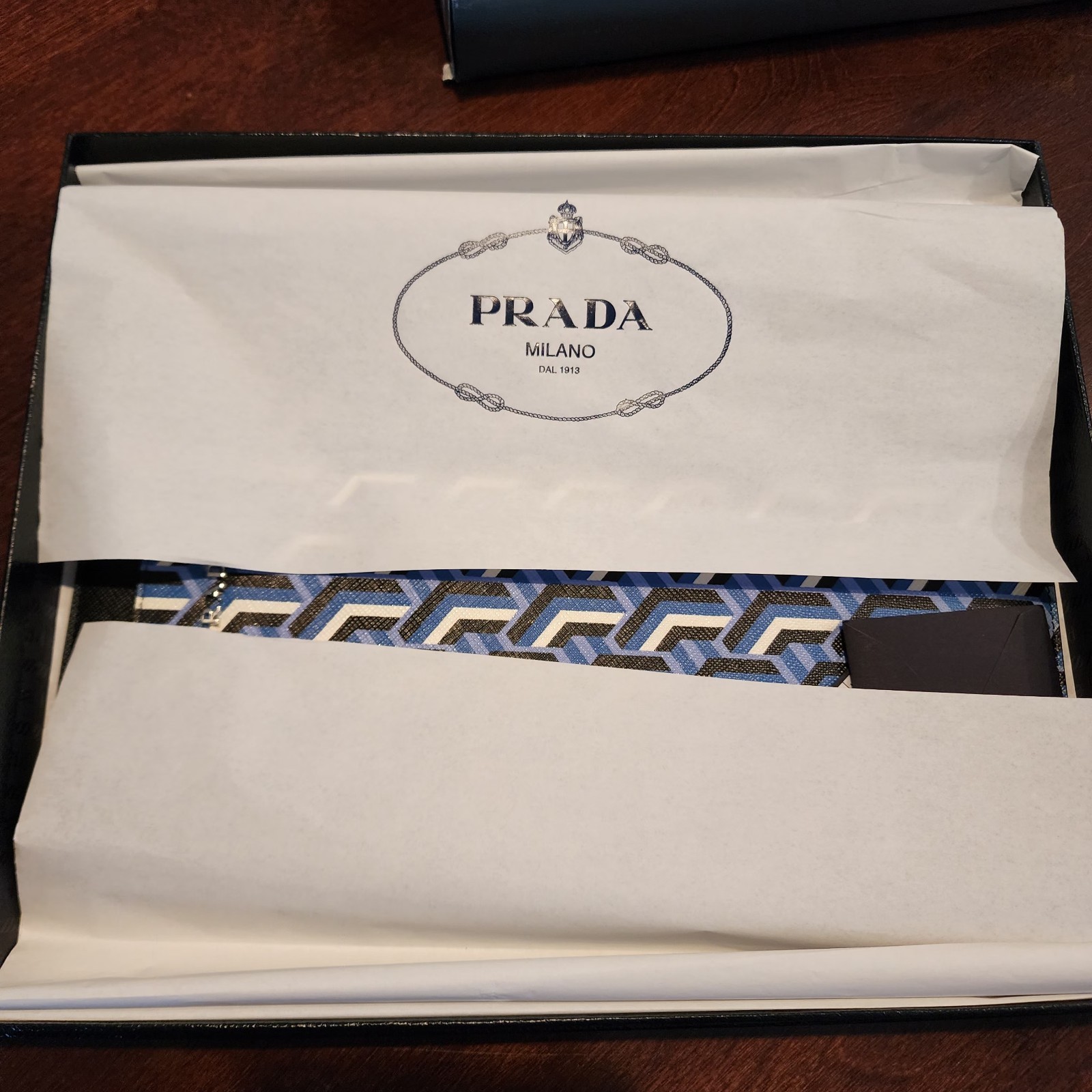 Prada Blue Geometric Saffiano Twist leather iPad tablet Case NEW AUTHENTIC 