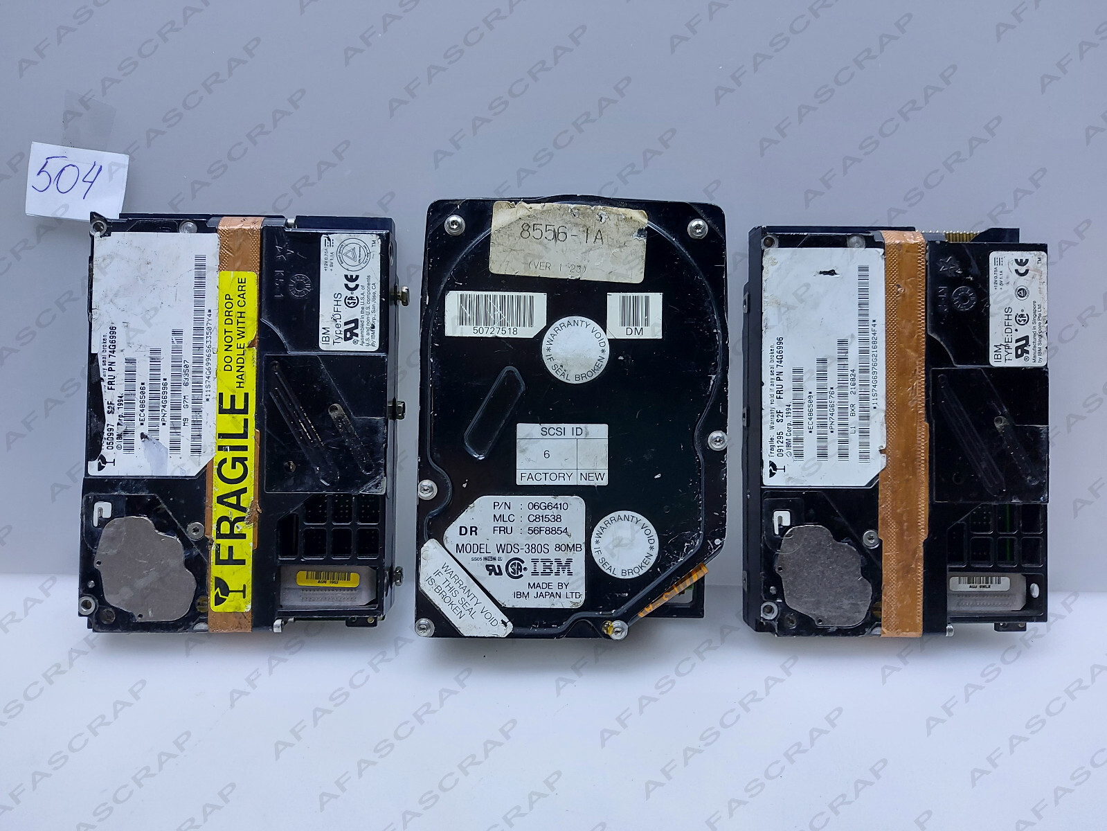 Lot of 3 Pcs IBM WDS-380S 80MB 74G6996 74G6976 3.5" SCSI Hard Disk Drive Vintage