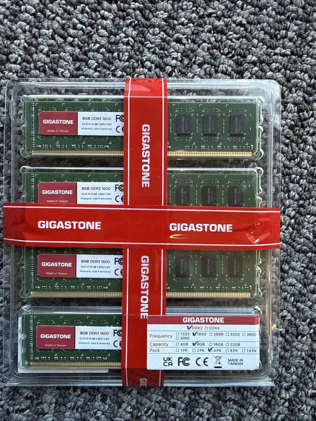 Gigastone 32GB Kit 4 x 8GB DDR3 1600MHz RAM 4 Pack