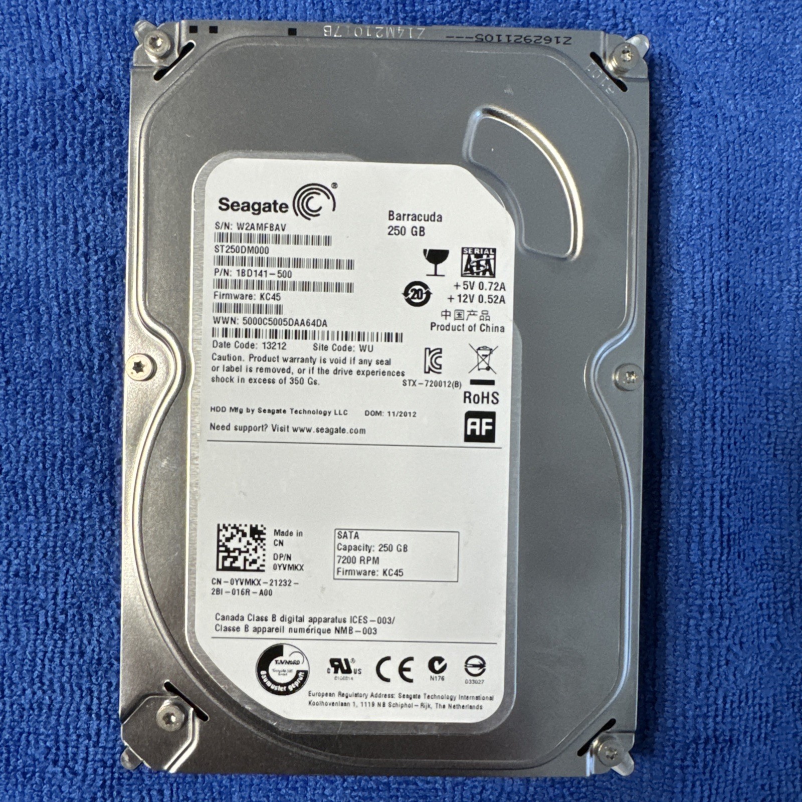 Seagate Barracuda 250GB 7200RPM 3.5" SATA HDD ST250DM000 Dell 0YVMKX
