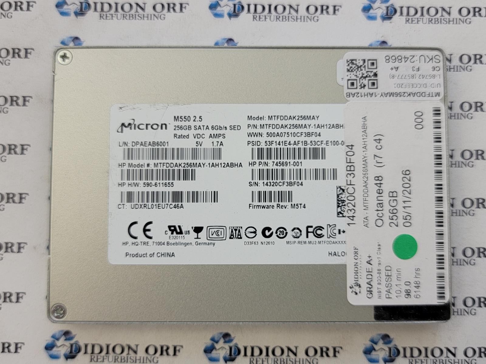 MICRON M550 256GB 2.5" SATA SSD MTFDDAK256MAY-1AH12ABHA, Grade A+ SKU 24868