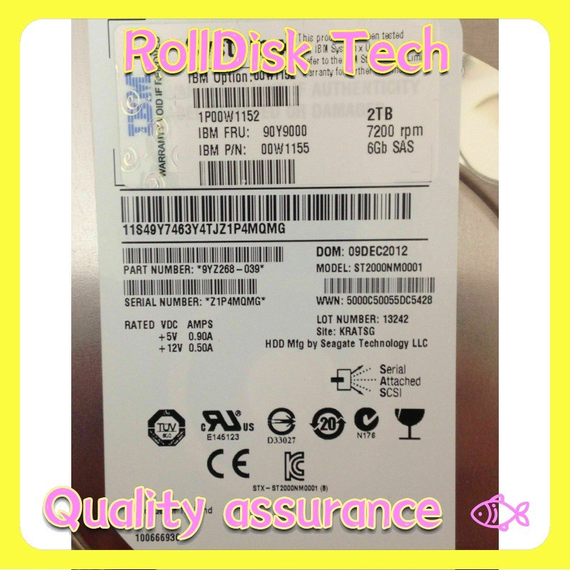 IBM 2TB 00W1152 90Y9000 00W1155 2TB 7.2K 6G 3.5" SAS HARD DRIVE DS3512 EXP3512