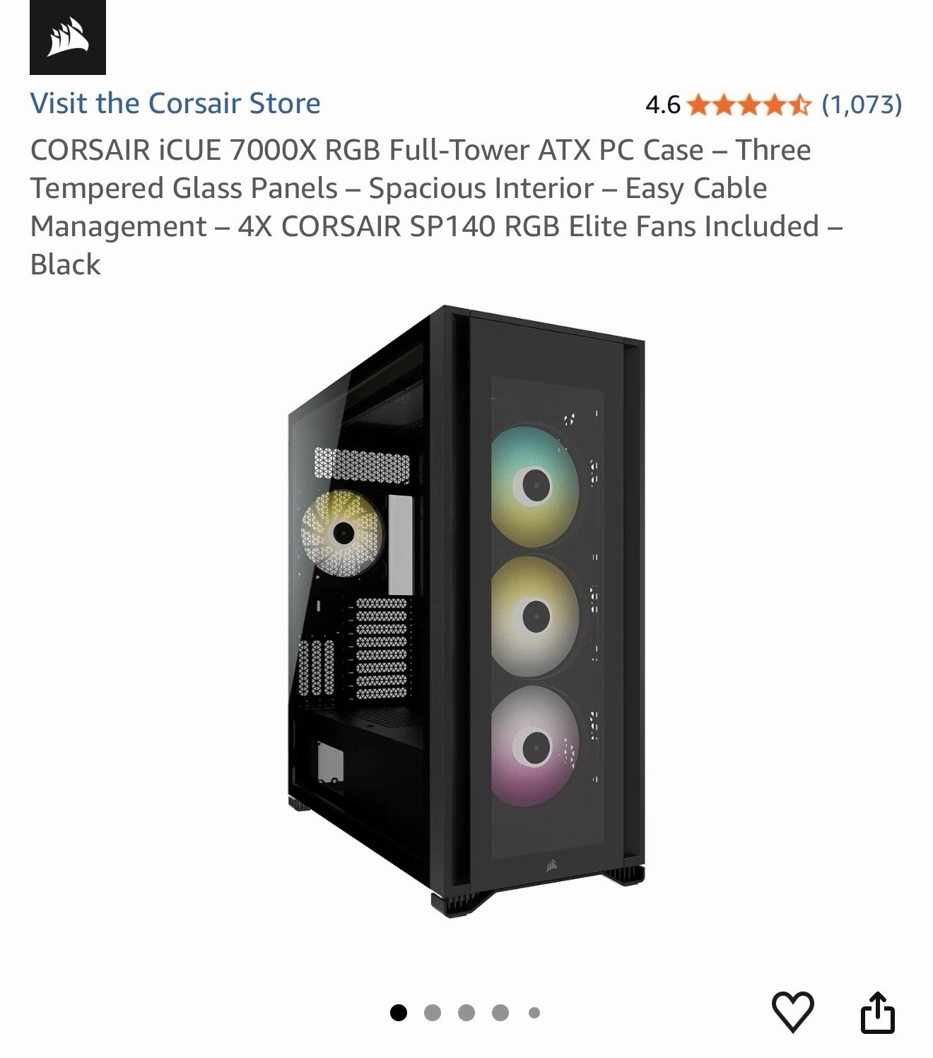 CORSAIR iCUE 7000X RGB Full-Tower ATX PC Case - Three Tempered Glass Panels - 