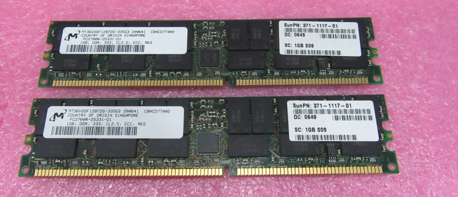Sun X7704A-4 371-1117 2GB Kit ( 2 * 1GB Dimm ) for Netra240 Micron- L4606