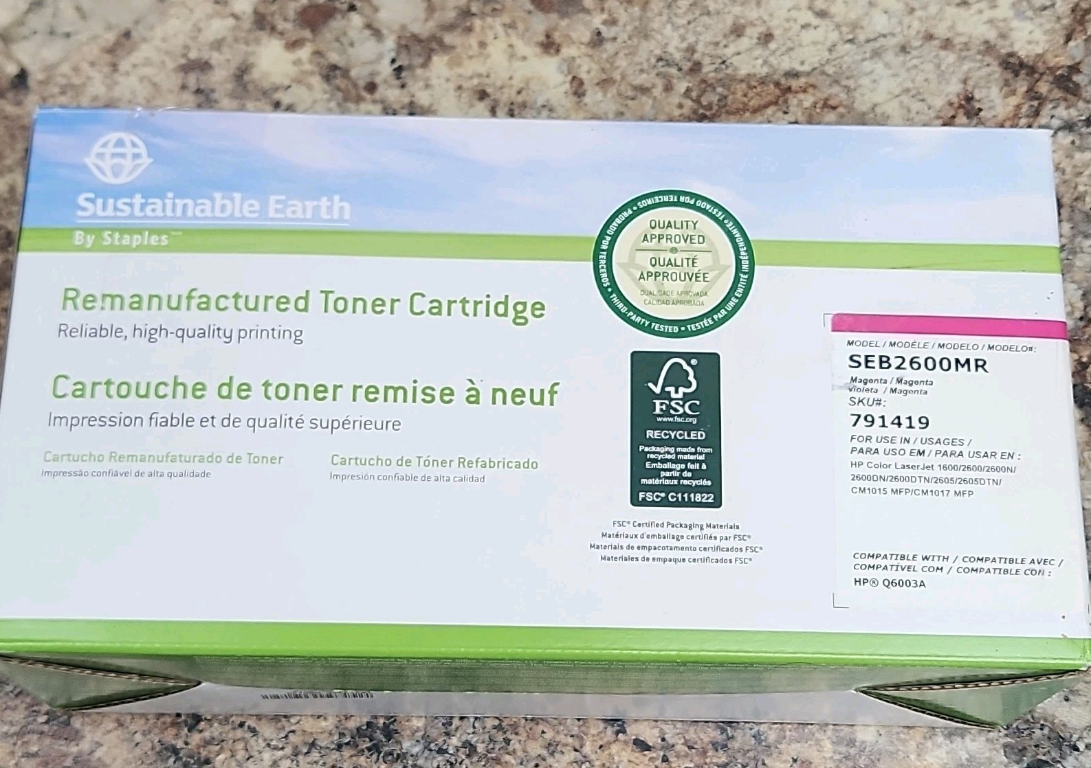 Sustainable Earth by Staples Magenta Reman Toner For HP 2600/2605 SEB2600MR