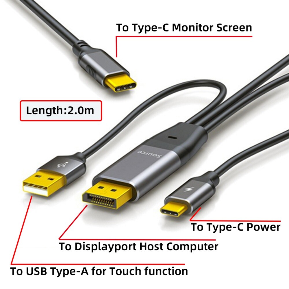 HDMI 4K Source to Type C USB-C Reversed Displays Male HDTV Cable for Laptop 2.0m