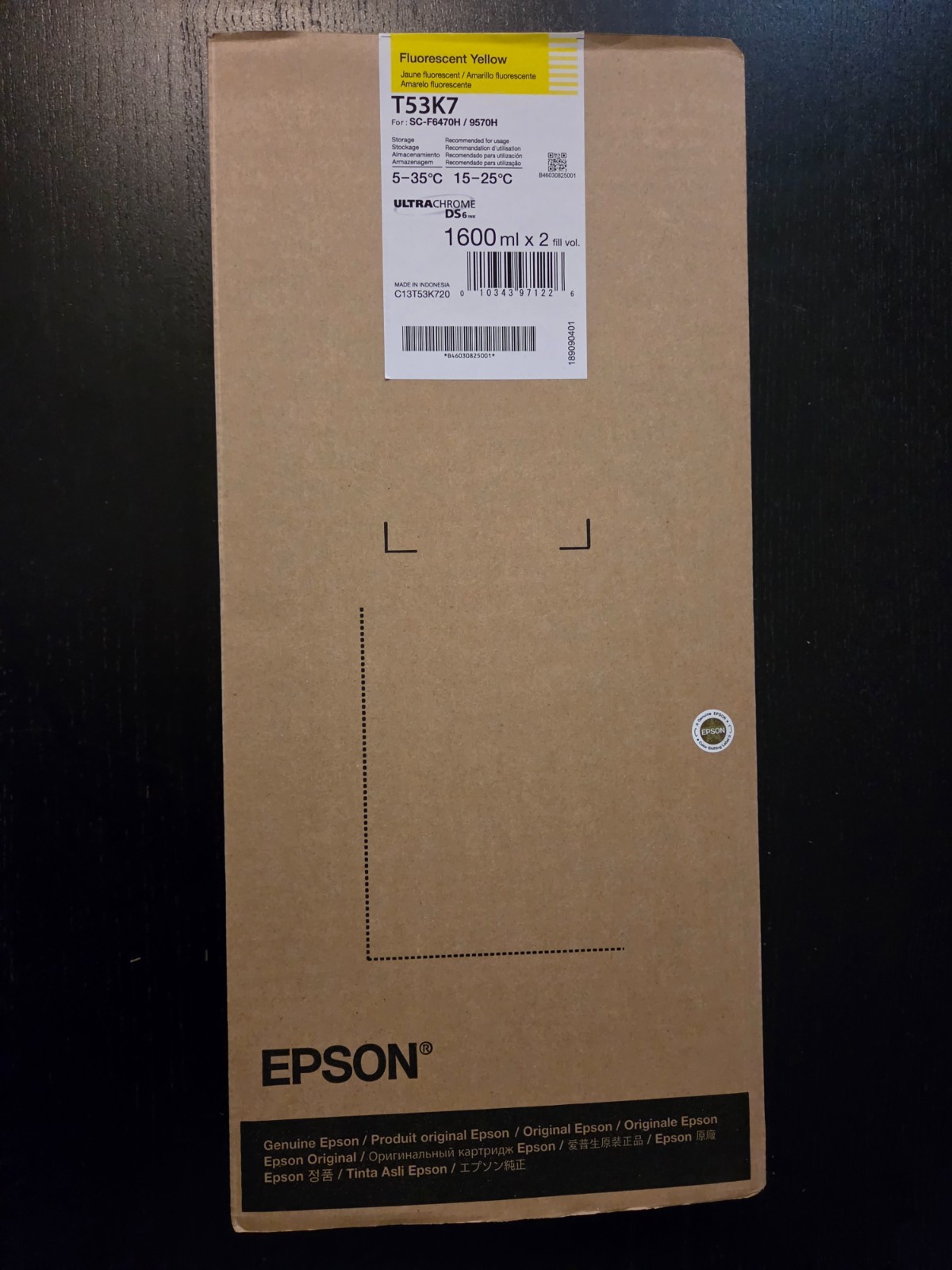 GENUINE Epson UltraChrome Dye-Sub Fluorescent Yellow Ink 2 x 1600ml (T53K7)
