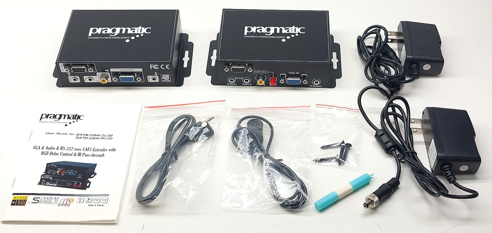 Pragmatic VGA & Audio & RS-232 over CAT5 Extender w/RGB Delay Control & IR Pass