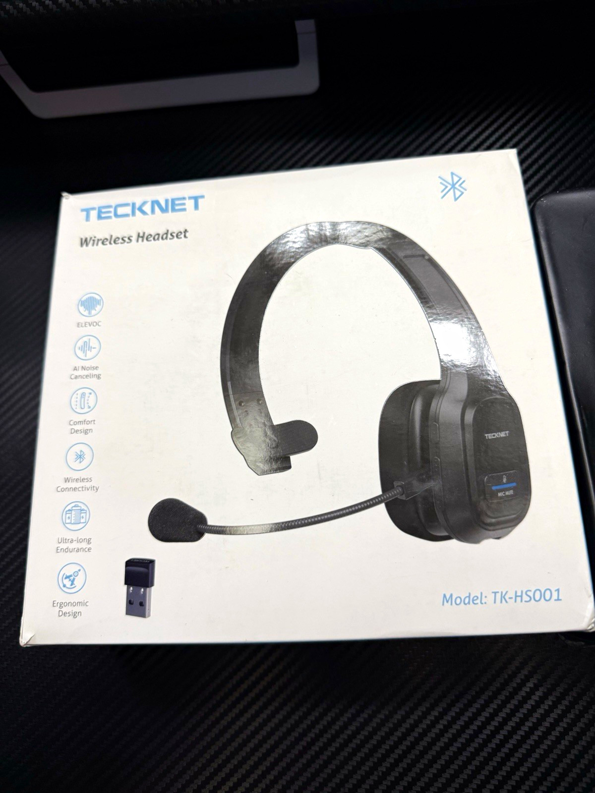 TECKNET TK-HS001 Single Ear Bluetooth Wireless Headset USB Dongle Boom Mic