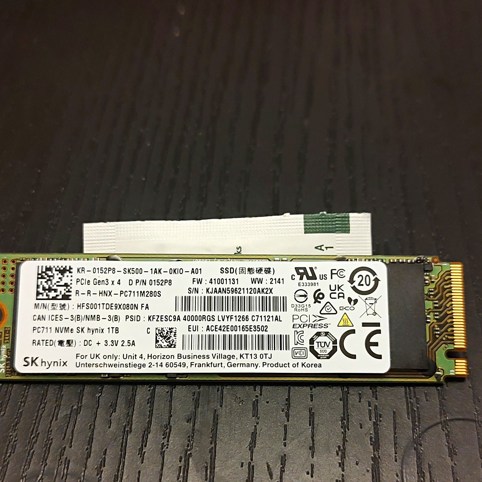 SK hynix PC711 1TB NVMe PCIe Gen3 x4 M.2 2280 SSD HFS001TDE9X081N