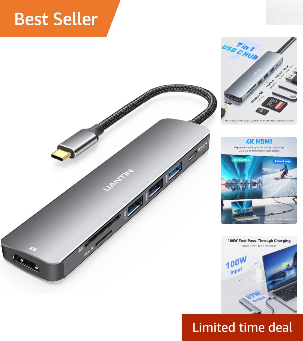 Versatile 7-in-1 USB C Adapter for MacBook & PC - 4K HDMI & Plug-and-Play