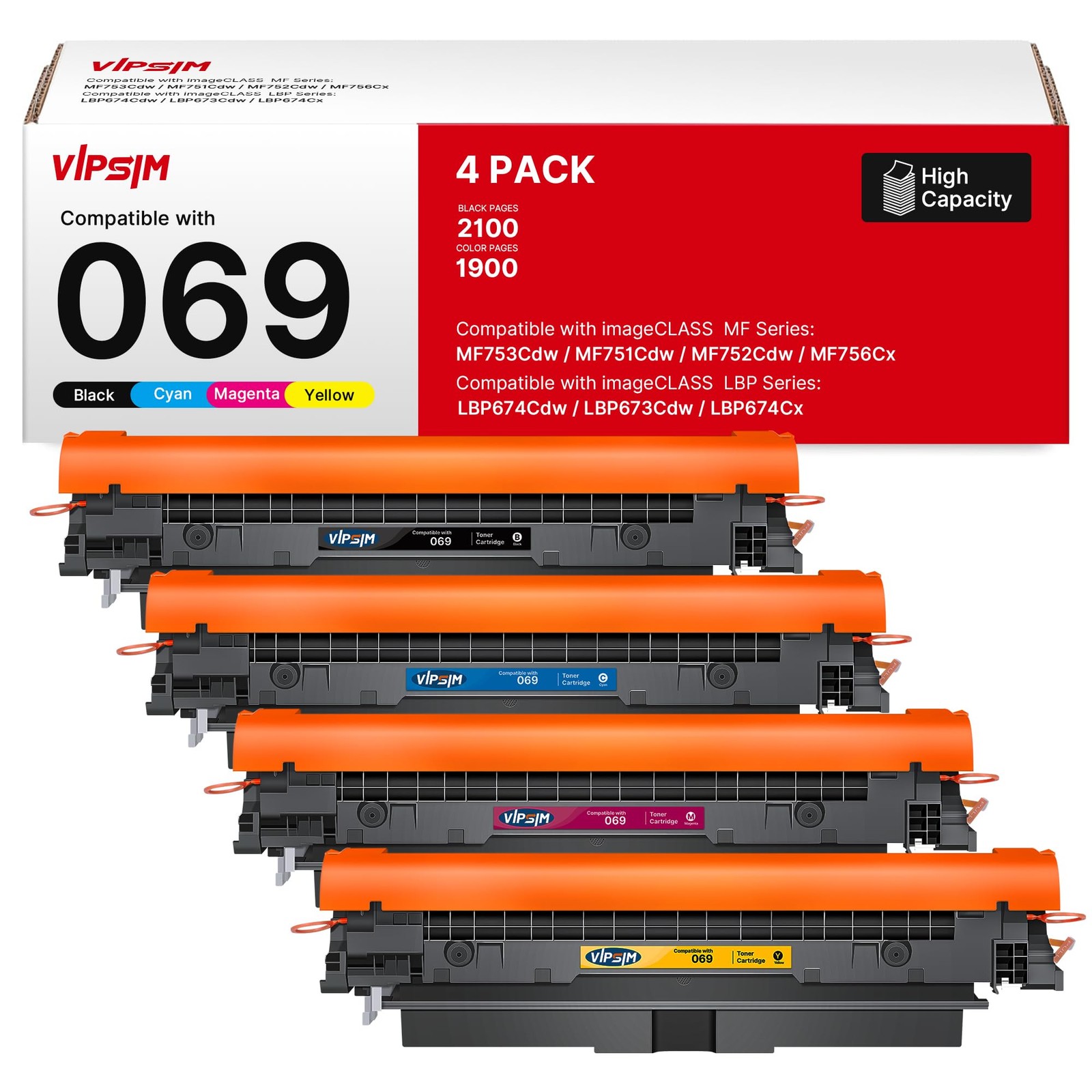 069 Toner Cartridges 4 Pack for Canon MF753Cdw MF751Cdw with Chip