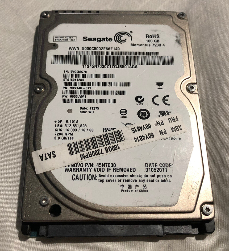 Seagate 500GB SATA 2.5 internal HD - ST500LM000, W37, WU, PN 1EJ162-071, FW LVD3