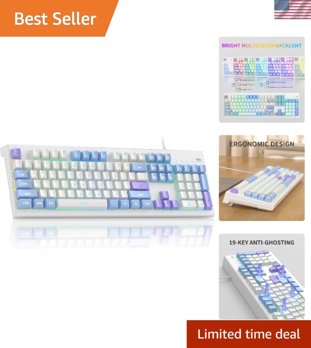 Creamy Keyboards,K2 Classic Keyboard Wired RGB Backlit 104 Keys Waterproof Er...