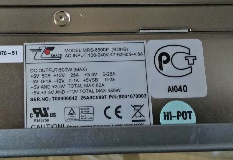 Zippy-Emacs MRS-6500P 500W Power Supply with 2x MRS-6500P-R (V2) RoHS
