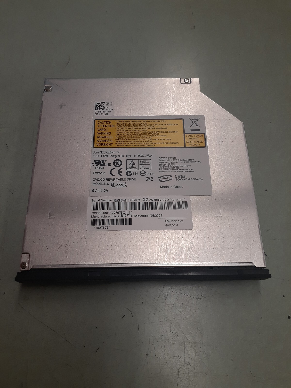 Sony AD-5560A DVD/CD Slimline Rewritable Optical Drive MU428 0MU428 -Black Bezel