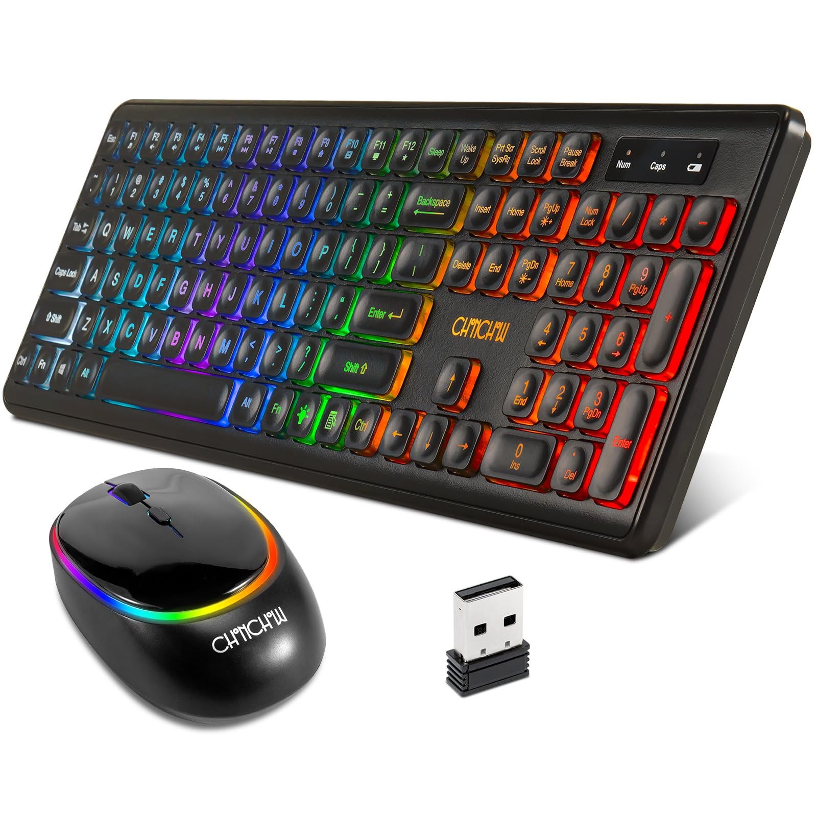 Wireless Keyboard and Mouse CHONCHOW Rechargeable LED RGB backlit, black