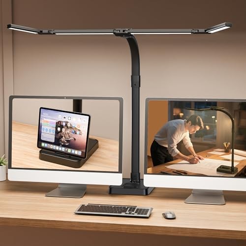 LED Desk Lamp for Home Office - 24W Bright Double Head Desk Light All Black