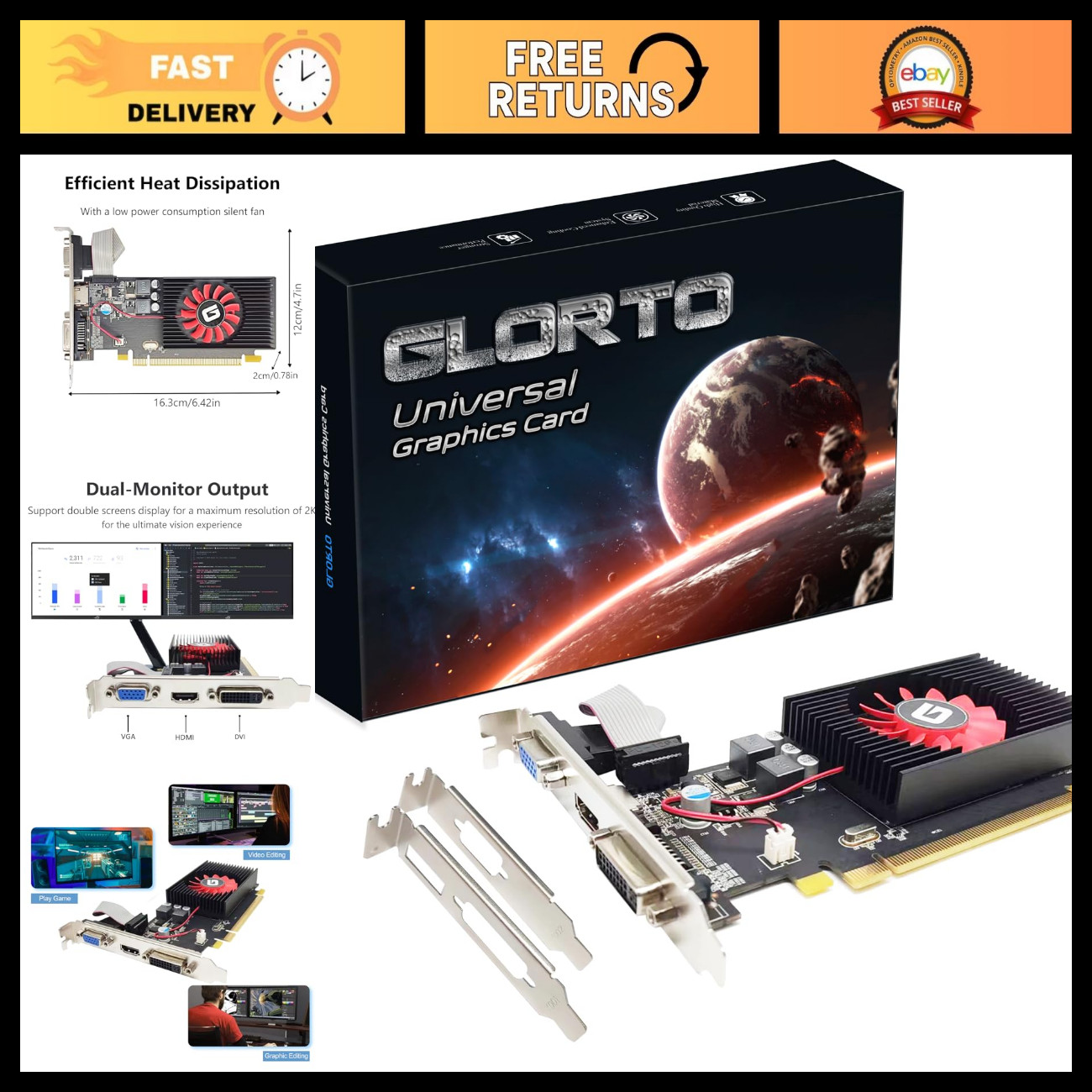 Low Profile 1GB DDR3 Graphics Card, PCIe x16, HDMI/VGA/DVI, Entry Level GPU for