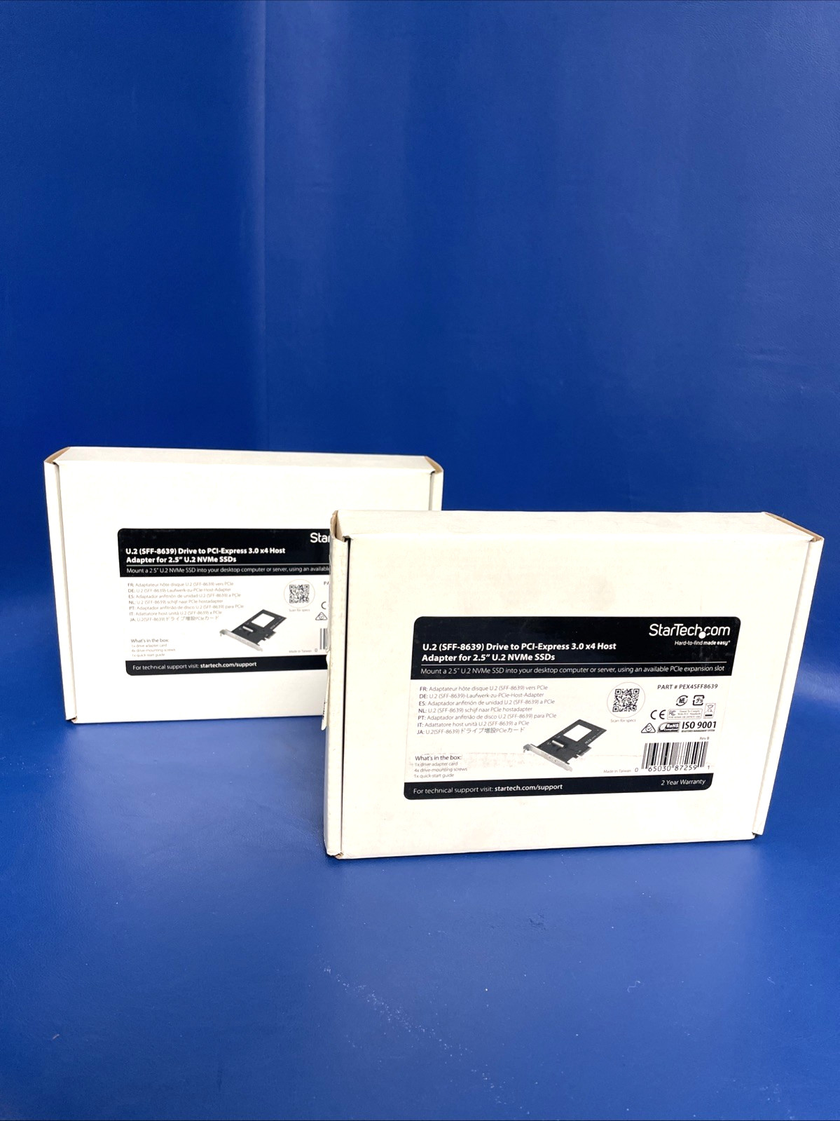 2X StarTech.com U.2 NVMe 2.5" SSD to PCIe 3.0 x4 PEX4SFF8639 Host Adapter Card.