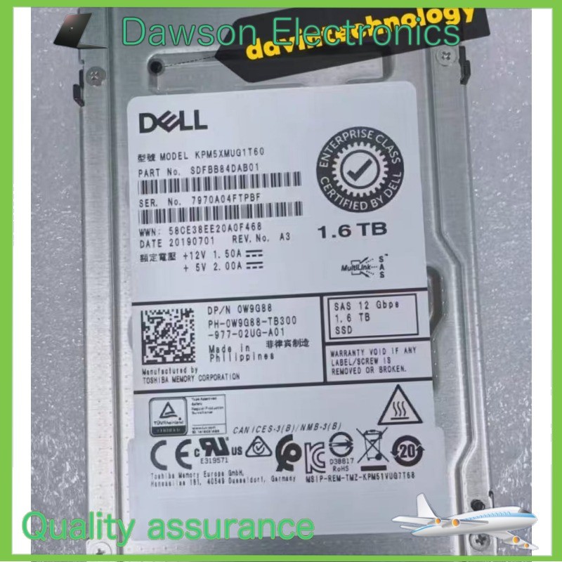New DELL 1.6TB 0W9G88 KIOXIA W9G88 KPM5XMUG1T60 SAS 2.5" 12Gb MU R640 R740 SSD